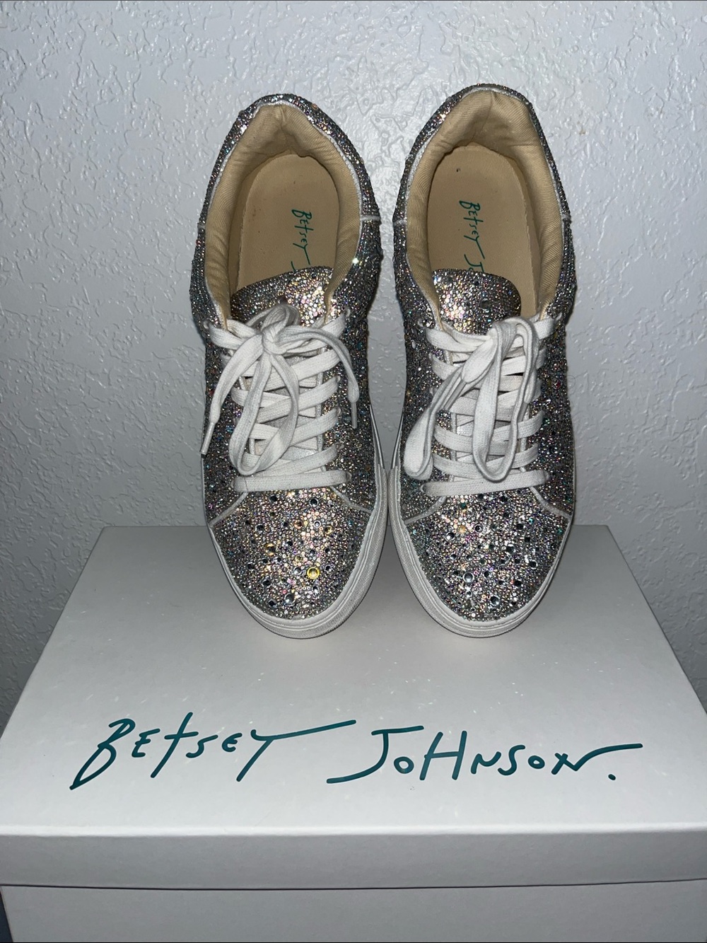 Betsey Johnson Silver Crystal Embellished Platform Sneakers - Picture 3 of 5